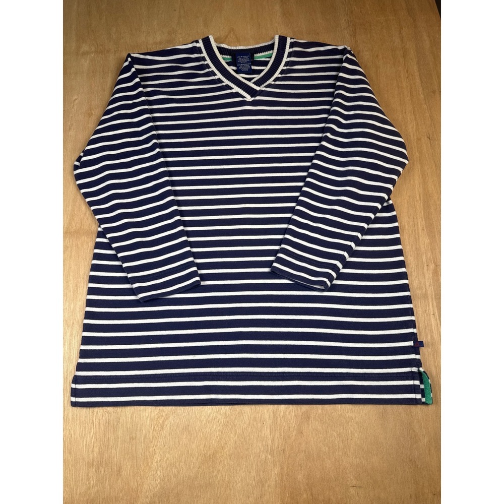 Nautica Womens Long Sleeve Striped V Neck Casual Top Shirt Size L